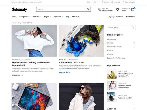 Automaty Website blog grid sidebar page