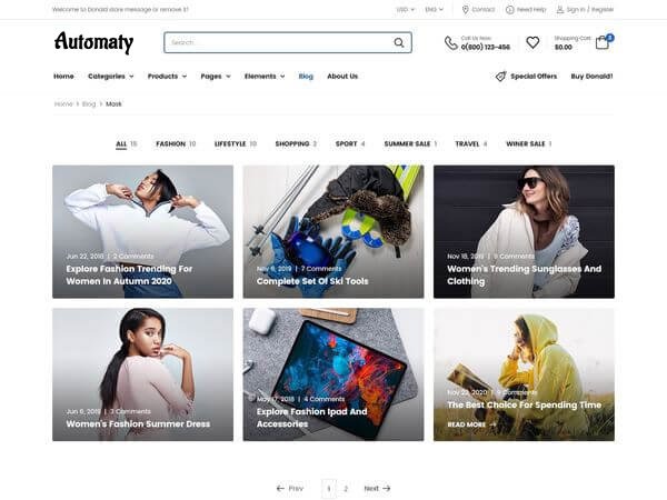 Automaty Website blog mask grid page