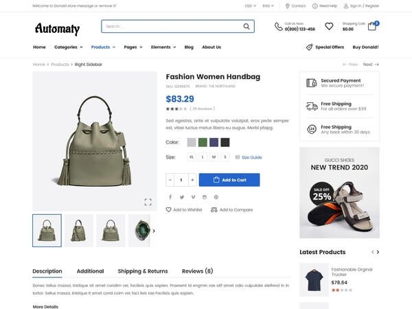 Automaty Website product right sidebar page